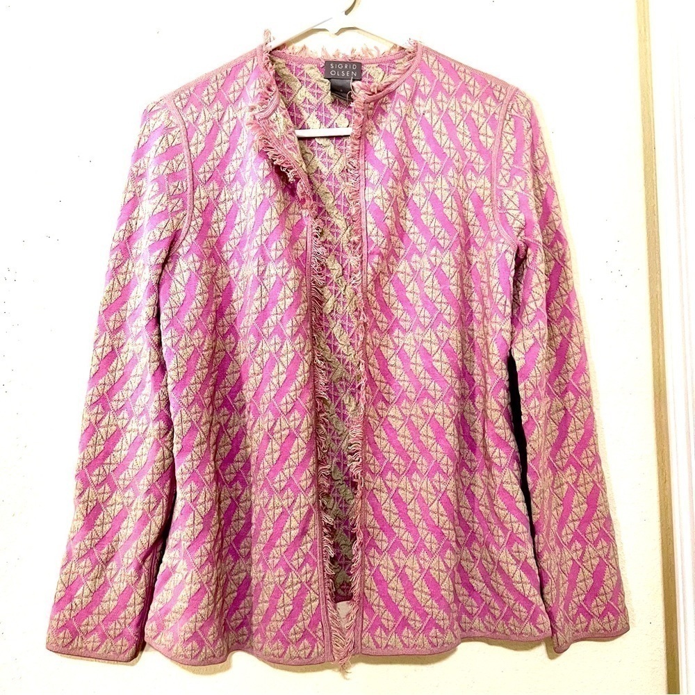 SIGRID OLSEN Silk Opened front frayed edge blazer women size S Grandmacore